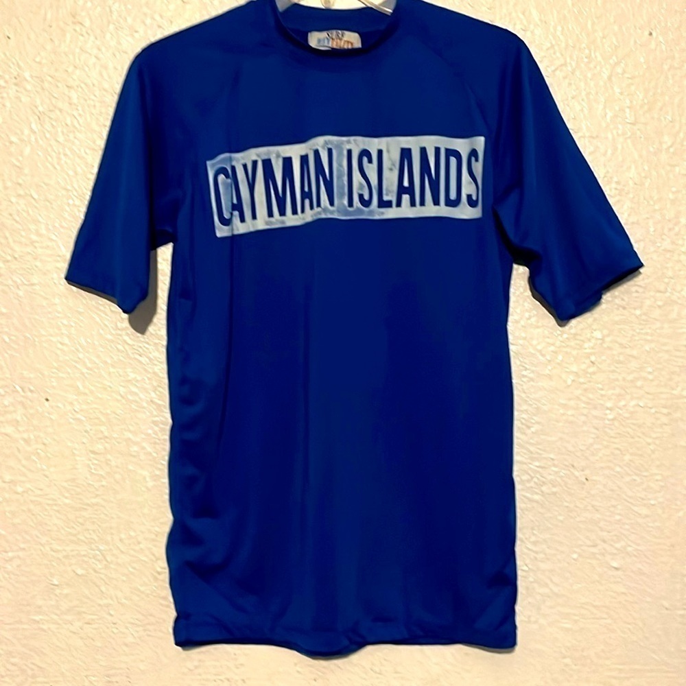 Surf Mentality blue, Cayman Islands, swim or surf top size large.